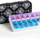 Weekly 7 Day Pill Organizer Case 2 Times a Day (AM/PM), Large Portable Pill Box 7 Day for Vitamin Medicine, Pill Case with Quilted Fabric Zipper Cute Bag for Travel or Daily