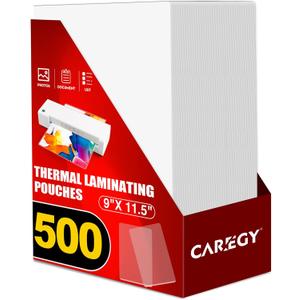 CAREGY Thermal Laminating Pouches, 500 Pack 3 Mil, 9 x 11.5 Inches Laminating Sheets Paper for Laminator, Clear, Letter Size, Office and School Supplies
