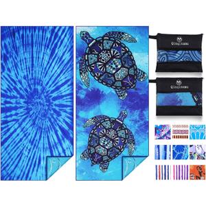 2 Pack Microfiber Thin Lightweight Beach Towel Oversized 71x32 Extra Large Sand Free Towels for Travel Swim Pool Yoga Gym Camping for Adults Women Men Beach Essentials Accessories Vacation Gift