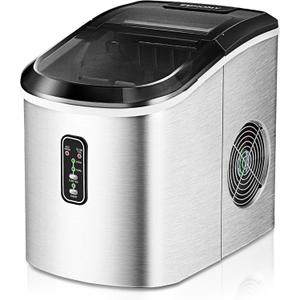 EUHOMY Ice Maker Countertop Machine - 26 lbs in 24 Hours, 9 Cubes Ready in 8 Mins, Electric Ice Maker and Compact Portable Ice Maker with Ice Scoop and Basket, Perfect for Home/Kitchen/Office(Sliver) (Steel Silver)