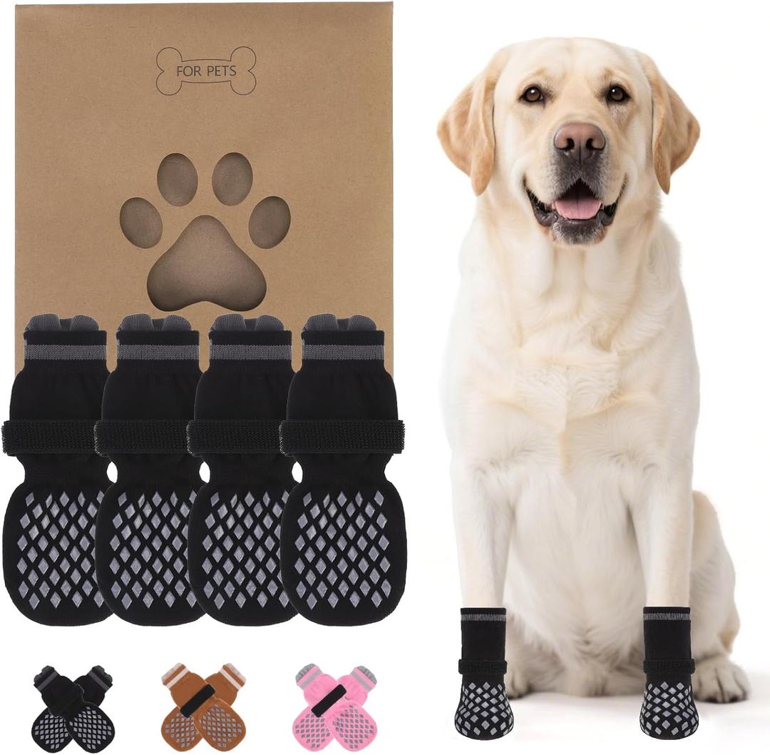 KOOLTAIL Anti Slip Dog Socks Booties to Prevent Licking Paws Scratching, Pet Boots&Paw Protector for Hardwood Floors, Dog Shoes for Winter, Traction Control Grip Socks for Small Medium Large Dogs L