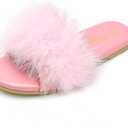 LIURUIJIA Women's Fluffy Feather Slippers Fur Slide Flat Sandals Cozy Slip On Stylish Summer Casual Party Indoor Outdoor Flats Shoes (10, Pink)