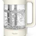 Martha Stewart Electric Kettle with Removable Stainless Steel Tea Infuser, Glass Carafe1.7L (7 Cups), Hot Water Boiler, 4 Presets, Keep Warm & Auto Shut-Off, Cordless 360 Swivel Base, Linen White
