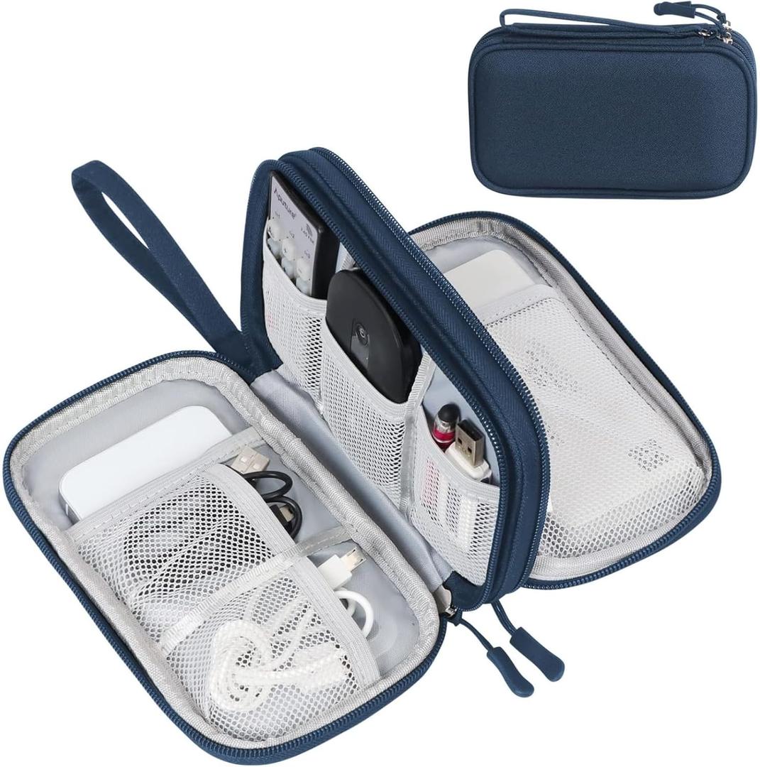 FYY Electronic Organizer, Travel Cable Organizer Bag Pouch Electronic Accessories Carry Case Portable Waterproof Double Layers Storage Bag for Cable, Cord, Charger, Phone, Earphone, Medium Size, Navy