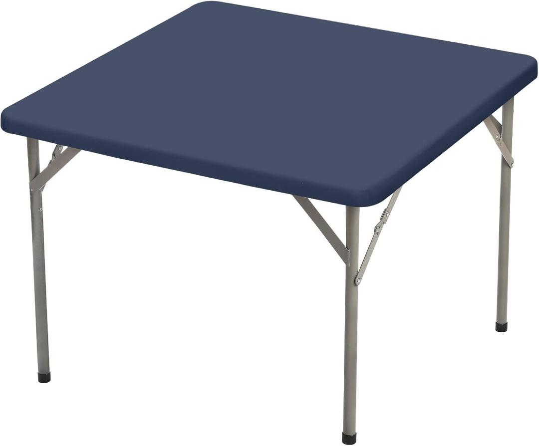 BDDC 34" x 34" Square Fitted Table Cover - Stretchy Spandex Navy Blue Table Cloth, Washable & Wrinkle-Resistant Tablecloth for Tables, Indoor/Outdoor Picnics, Patios & Events