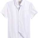 Alimens & Gentle Men's Short Sleeve Oxford Shirt Regular Fit Button Down Collar Shirts with Pocket (X-Large Tall, All White)