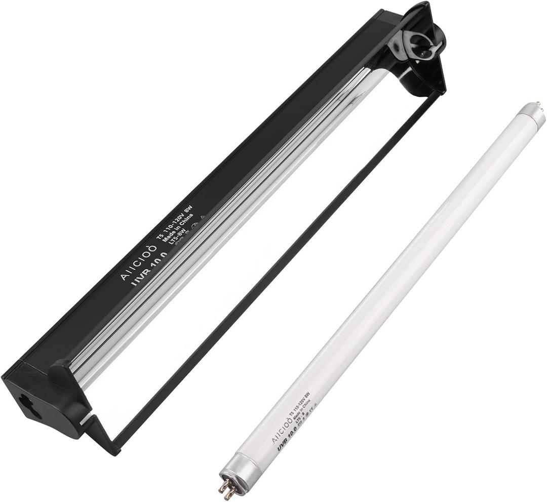 Aiicioo T5 UVB Lighting Combo Kit - 12" Light Fixture Desert 10.0 Terrarium Hood Light Fixture & High Output T5 HO UVB Bulb for Reptiles Chameleon Gecko (watts, 8)