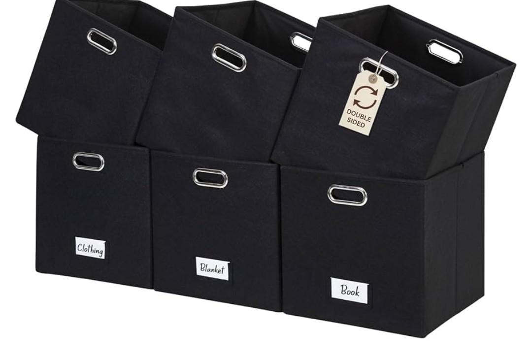 DECOMOMO Black Storage Bins, 11 inch Cube Storage Bin with Labels, Felt Baskets (Cube 11" / 6pcs, Black)