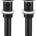 KES Bathroom Sink Drain with Overflow, Matte Black Pop Up Drain 2 Pack for Vanity Vessel Sink, All Metal Bathroom Sink Stopper, T304 Stainless Steel and Brass, S2008A-BK-P2-KES