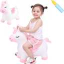 INPANY Unicorn Bouncy Horse Toys, Toddler Girl Bouncing Animal Hopper, Inflatable Plush Stuffed Animal, Baby Ride-on Rubber Bouncer, Indoor Outdoor Cute Birthday Gifts for 2 3 4 Year Old Girl Boy Kid