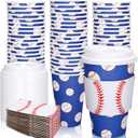 Whaline 50 Set Baseball Disposable Coffee Cups With Lids And Sleeves 16oz Red Blue White Baseball Paper Drinking Cups for Baseball Themed Birthday Carnival Wedding Baby Shower Sport Party Supplies