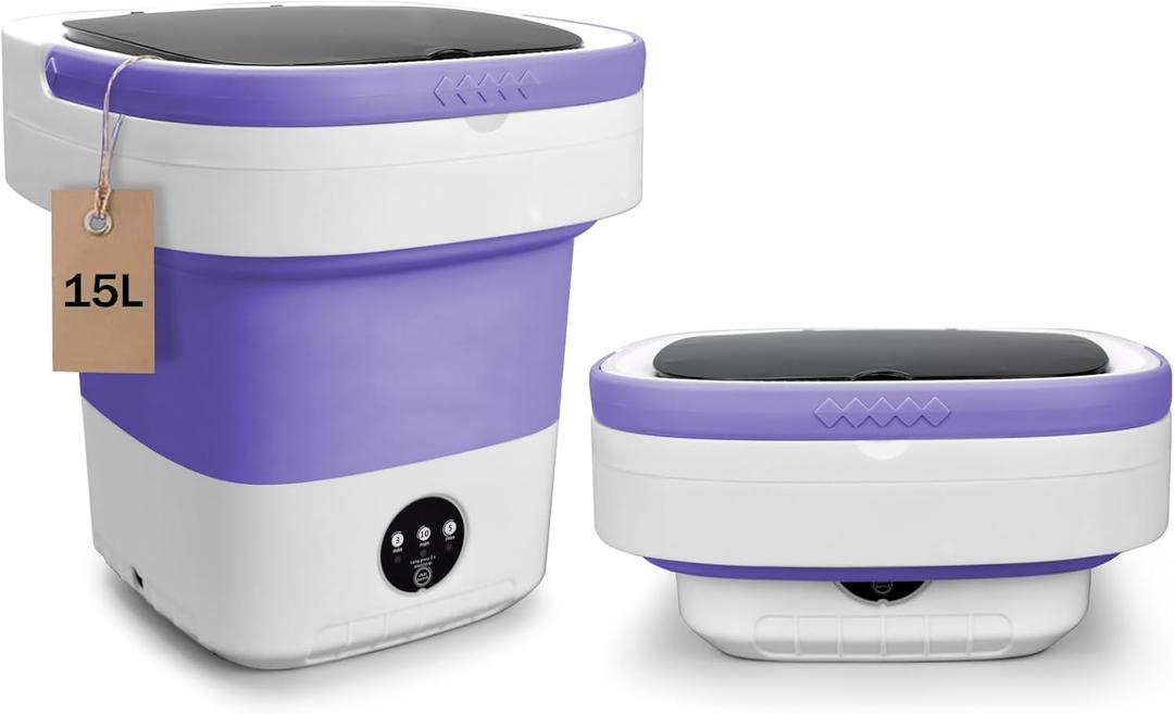 Portable Washing Machine, Upgraded 15L Mini Washer and Spin Dryer with Deep Cleaning of Underwear, Baby Clothes and Small Clothes, Foldable Small Washer for Apartments, Dorm,RV, Travel, Hotel, Laundry