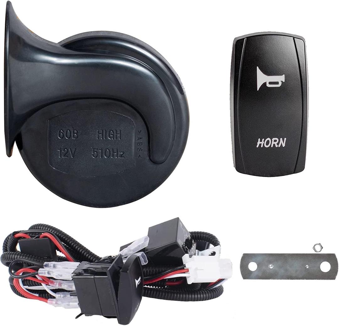 12V Universal UTV Horn Kit with Blue Rocker Switch Compatible with Polaris Ranger RZR, Kawasaki, etc