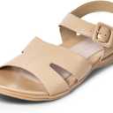 Flat Sandals for Women Dressy - Apricot Summer Comfortable Walking Casual Arch Support Ankle Strap Open Toe Slip on Womens Flats Sandal Size 10