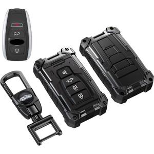 Heavy Key Fob Cover for Subaru, Keychain, Metal Silicone Key Fob Case Compatible with Forester Outback BRZ Legacy CrossTrek Ascent Impreza Forest WRX (Black, S Buckle)