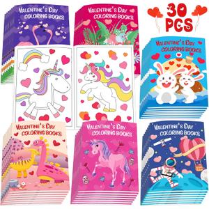 30Pcs Valentines Day Coloring Books for Kids 4-8, 8-12, Valentine's Party Favors Bulk Gifts Includes Dinosaur More Designs Goodie Bags Stuffer for Classroom Activity Supplies Boys Girls