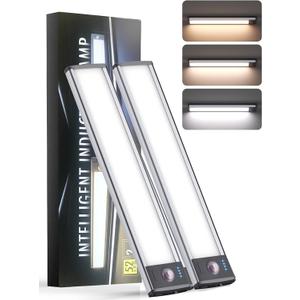 Under Cabinet Lights (2 Pack) - Rechargeable Battery Operated 52 LED 3 Color Motion Sensor Night Light, Dimmable, Ideal for Kitchen, Closet, & Other Indoor Spaces