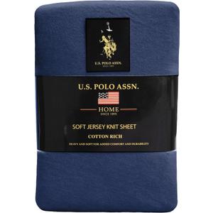 USPA Cotton-Rich Solid Jersey Knit Sheet Set (Queen, Heather Navy)