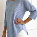 Women's 2026 Summer 3/4 Sleeve Tops Casual Striped T Shirts Crewneck Loose Office Work Shirts Cotton Blouses (Blue, S)