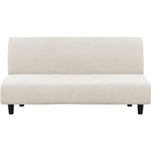 Turquoize Stretch Futon Cover Armless Sofa Cover Sofa Bed Slipcover Futon Couch Cover Furniture Protector with Elastic Bottom Feature Thick Soft Checked Jacquard Fabric, Ivory