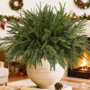 16 Pcs Real Touch Christmas Norfolk Pine Stems, 18" Artificial Norfolk Pine Branches Picks Faux Christmas Greenery Tree Filler Branches for Vases Xmas DlY Crafts Garland Holiday Home Decor