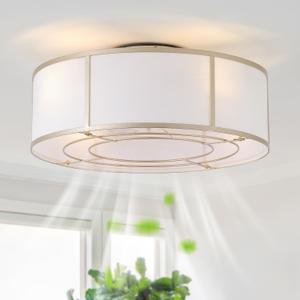 hummingbird 20inch Low Profile Caged Ceiling Fans with Lights, Flush Mount Ceiling Fan with Lights and Remote, Bladeless Modern Enclosed with 6 Speeds for Bedroom, Kitchen, Gold