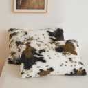 XeGe Cow Print Faux Fur Fluffy Pillowcases, Plush Shaggy Soft Long Pillow Covers, Fuzzy Decorative Pillow Cases, Furry Pillow Shams for Bed Sofa Zipper Closure, Set of 2(Standard, Cow Print Brown)