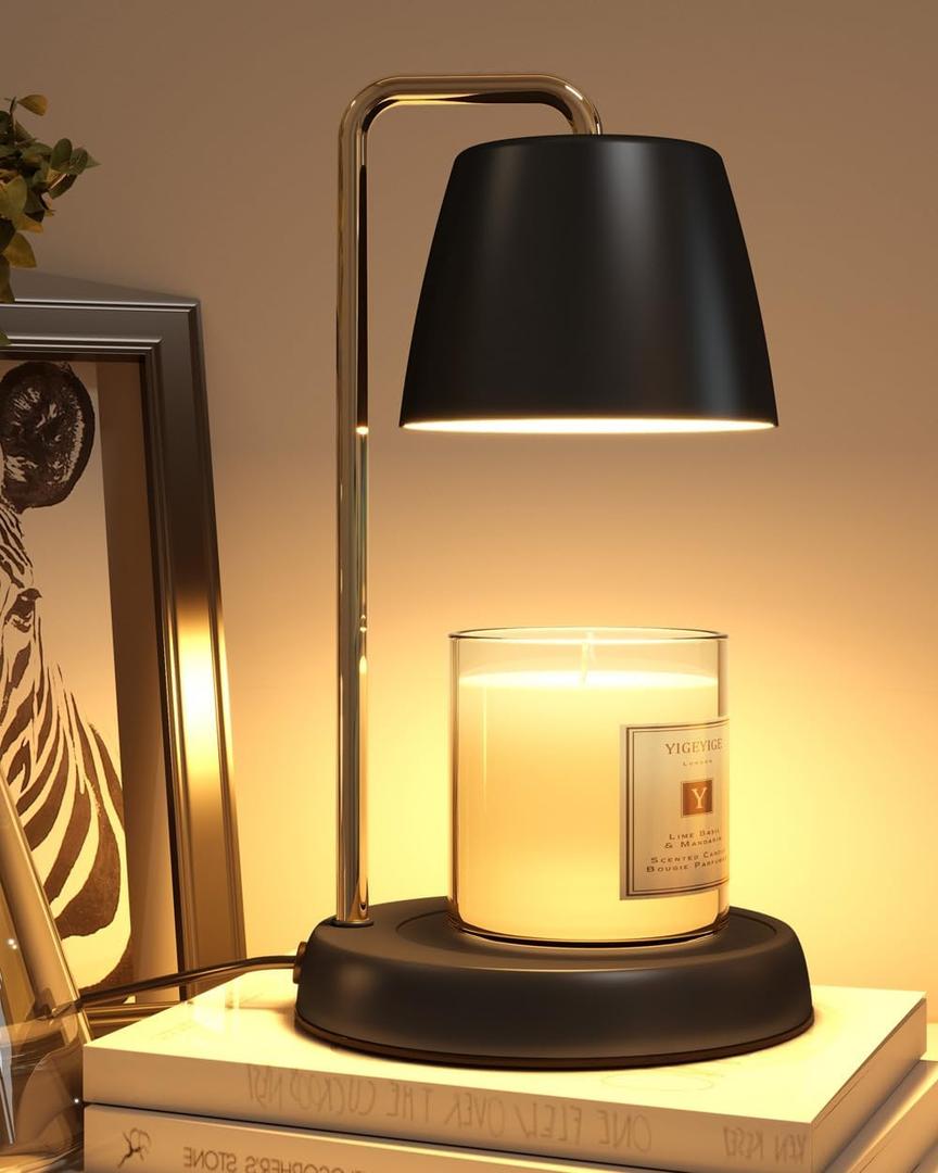 Candle Warmer Lamp with Timer and Dimmer - Electric Candle Lamp Warmer for Jar Candles - Ideal Home Decor Gift for Women, Daughter, and Mom - Includes 2 Bulbs (Black & Gold)