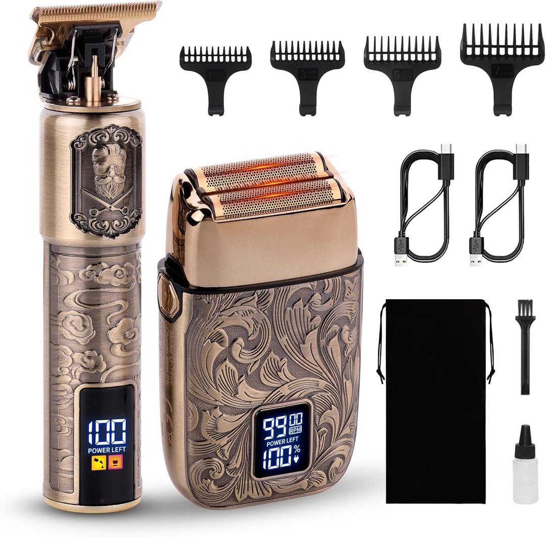 Ufree Foil Shavers Electric Razor for Men, Beard Trimmer Grooming Shaving Kit, Hair Trimmer, Cordless Head Shavers for Bald Men Barber Clippers, Birthday Gifts for Him (Bronze)