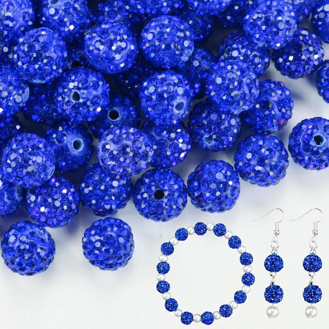 180pcs 10mm Rhinestone Clay Beads for Jewelry Making, Blue Crystal Round Disco Ball AAA+ Grade Beads Bulk, Sparkly Diamond Bling Baseball Beads for Necklace Bracelet Earring DIY Supplies