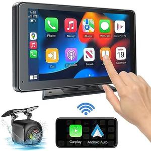 Portable Wireless with Apple CarPlay and Android Auto Screen for Car, 7" HD Touch Screen Car Stereo with Mirror Link, Bluetooth 5.2, Backup Camera, AUX,FM Transmitter for All Vehicle