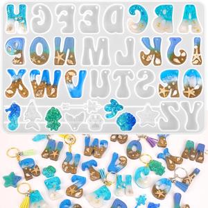 Moukiween Alphabet Keychain Molds with Hole, Resin Letter Number Molds for Keychain Jewelry Pendant Making Kit