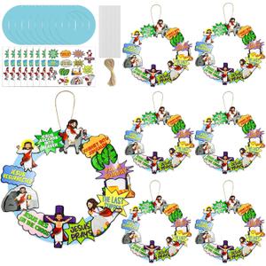 24 Sets Religious Easter Wreath Craft KitDIY Holy Week Crafts Christian Sunday School Activities Church Classroom Art Projects Easter Decorations for Home Family and VBS Party Supplies