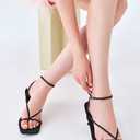 PiePieBuy Women's Lace Up Heeled Sandals Square Flip Flop High Heels Strappy Party Shoes (Black, 9)