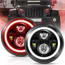 7 Inch Led Headlights Halo Angel Eyes Red DRL Amber Turn Signal Lights DOT Approved H6024 Headlight -LED Headlight Offroad Light Angle Eyes Compatible with Wrangler JK TJ LJ Motorcycle