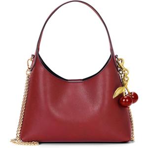 Small Hobo Bags for Women Cherry Shoulder Bag Purse Faux Leather Tote Handbag Trendy Chain Crossbody Bag (Red)