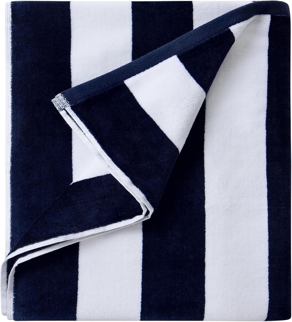 LULUHOME Large Oversized Beach Towel - Big Cotton 36 x 70 Inch Striped Pool Towel, Large Cabana Soft Swimming Towel for Adult Men Women,Navy Blue