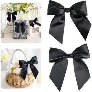 AIMUDI Black Satin Bows 5.5" Bows for Gift Wrapping Satin Twist Tie Bow Premade Ribbon Bow for Treat Bags Invitations Baskets Wreaths Crafts Wedding Birthday Party Baby Shower Decorations, 24 PCs
