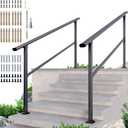 DIYHD 6 Step Handrail for Outdoor,Powder Coated Iron Stair Railing,Black Hand Rails for Indoor, Porch,Deck,2 Pack