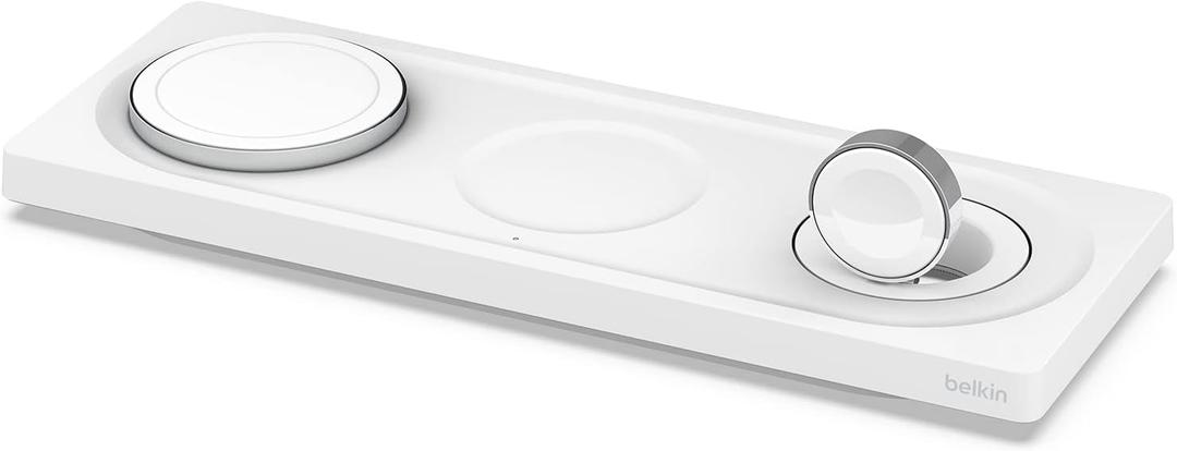 Belkin MagSafe 3-in-1 Wireless Charging Pad - Fast Charging for Apple Watch, iPhone 17, 16, 15, 14 Series, AirPods, & More - MagSafe Charging Station for Multiple Devices White (Certified Refurbished) (Black)