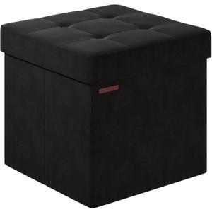 Folding Storage Ottoman, Velvet Storage Bench, Footrest, Footstool, for Living Room, Bedroom and Office,15 x 15 x 15 Inches, 300 kg Load Capacity, Ink Black,UASND04B