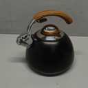3L Whistling Tea Kettle, Food Grade Stainless Steel Teapot Kettles with Wood Pattern HandleTeakettle, Suitable for All Heat Sources(Black) 