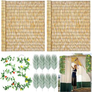12 Pack Sukkah Kit Decorations for Sukkot 2 Pcs 3.9x9.8ft Natural Reed Bamboo Fencing 8 Pcs Palm Leaves 7.7ft Hanging Pomegranate Garland Sukkah Tent Supplies for Jewish Holiday Party Outdoor Decor