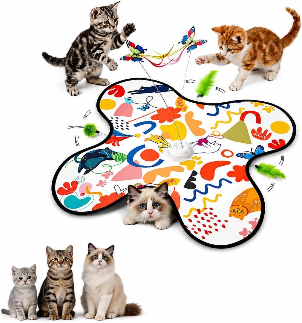 Aktor Interactive Cat Toy for Indoor Cats - Rechargeable Automatic Hide & Seek with Fluttering Butterfly, Moving Feather Wands & Realistic Prey Sounds | Motion Activated Exercise Toy for Bored Cats
