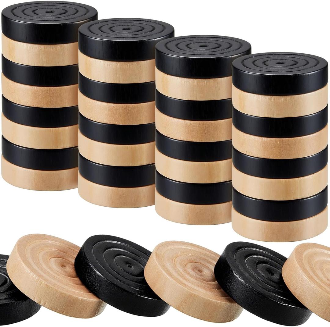 Sumind 48 Pcs Wooden Checkers Pieces 1.06 Inch Checker Pieces in Drawstring Storage Pouch Board Game with Stackable Ridge for Travel Office Backgammon Game(Black, Natural)