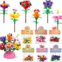 24 Pack Prefilled Valentine's Flower Bouquets Building Blocks - Ideal for Kids Classroom Exchange, Party Favors, and School Gifts,Valentine Party Favor, Valentine's Greeting Cards.