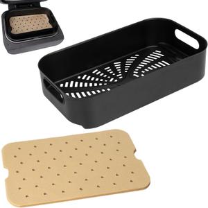 Air Fryer Basket & Paper Liner for Ninja FG551 Foodi Smart XL 6-in-1 Indoor Grill,Non-Stick Air Frying Combo Crisper Basket for Ninja Air Fryer Accessories Disposable Perforated Paper 100-Pack (Yellow & Silver)