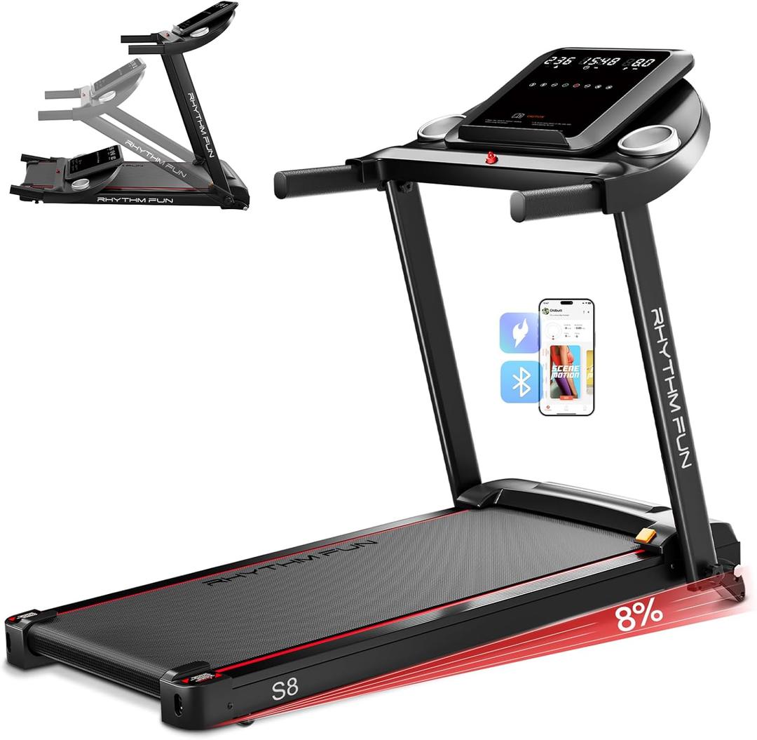 RHYTHM FUN 8.0 MPH Treadmills for Home, Running Walking Pad Treadmill with Incline up to 8%, Foldable Treadmill with Handle Bar, Low Noise Walking Pad for 300 lbs