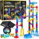 NATIONAL GEOGRAPHIC Glowing Marble Run Construction Set with 15 Glow in The Dark Glass Marbles & Storage Bag, STEM Gifts for Boys and Girls, Building Project Toy 