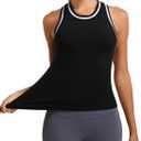 MathCat Workout Tank Tops for Women Racerback Basic Athletic Tanks Seamless Muscle Running Yoga Tops with Built in Bra (Large, Black)